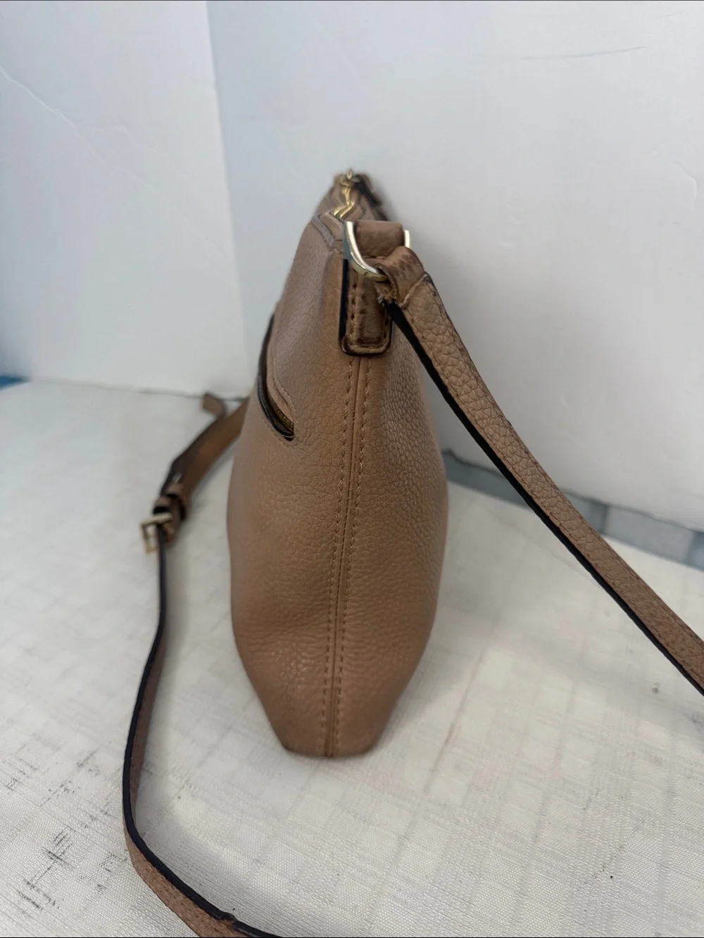Leather Crossbody Bag in Taupe - Classic Women's Shoulder Bag